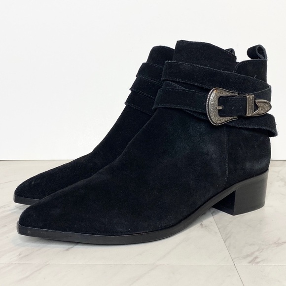 Marc Fisher Western Buckle Black Suede Bootie 6M - Picture 1 of 15